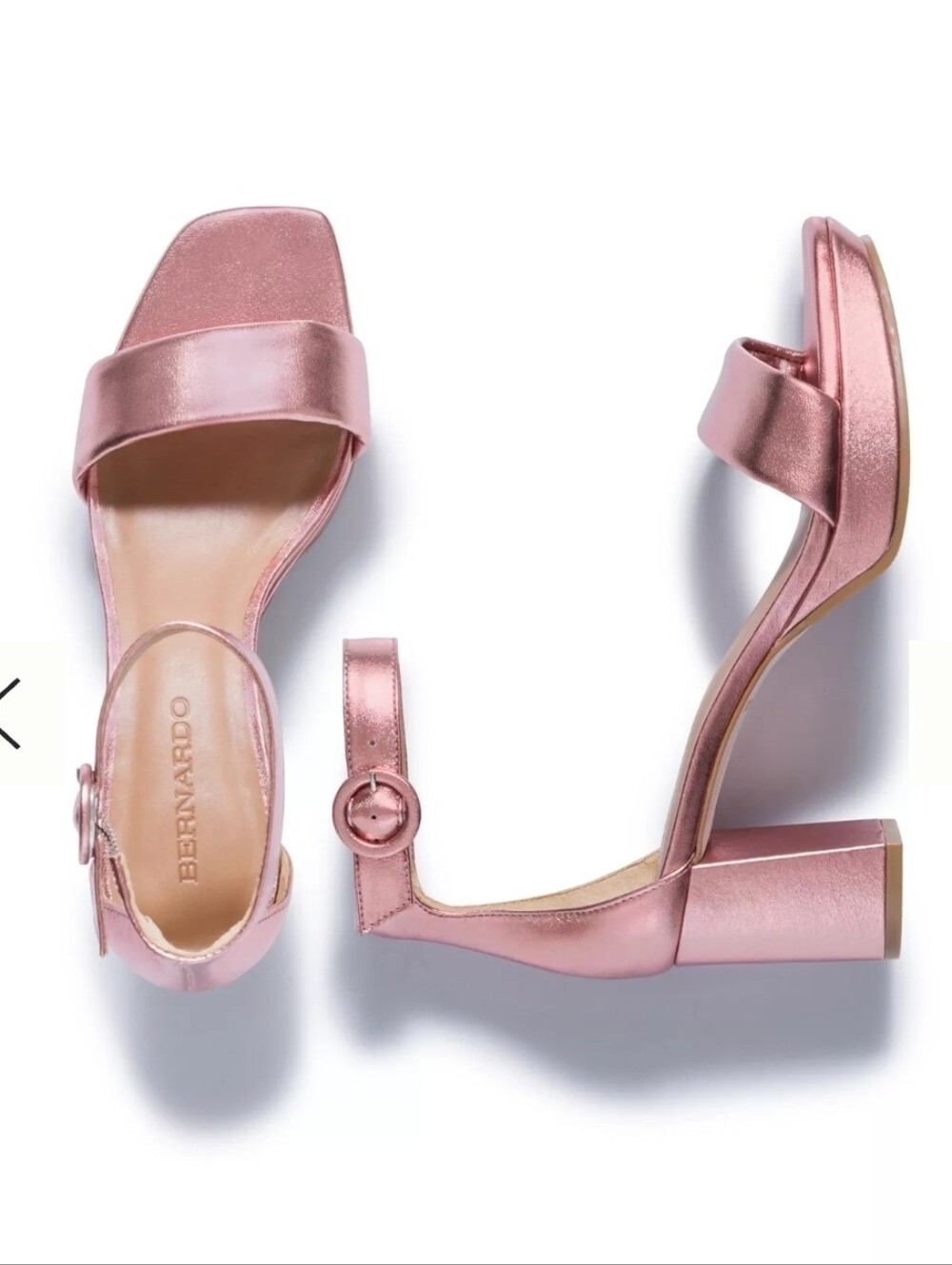 New Bernardo Carla Platform Block Heel Sandals Metallic Pink Size 7